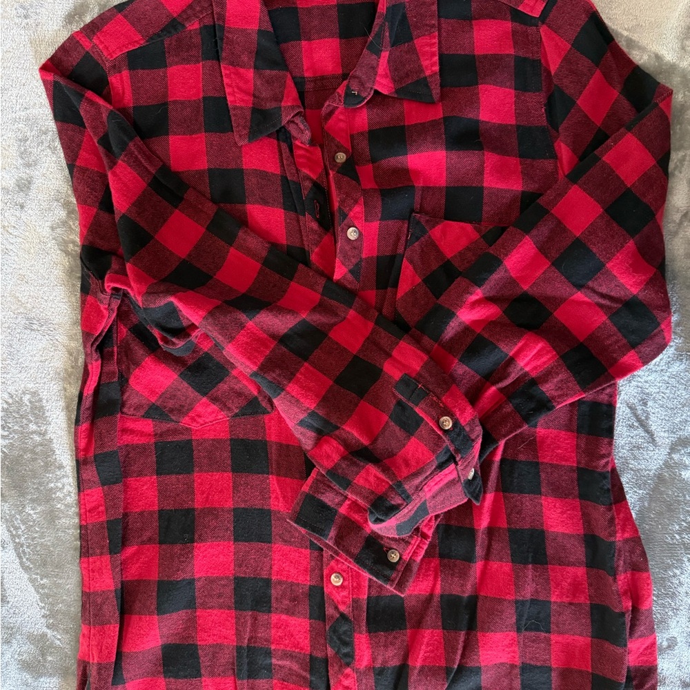 Red and Black Casual Button Down Shirt
